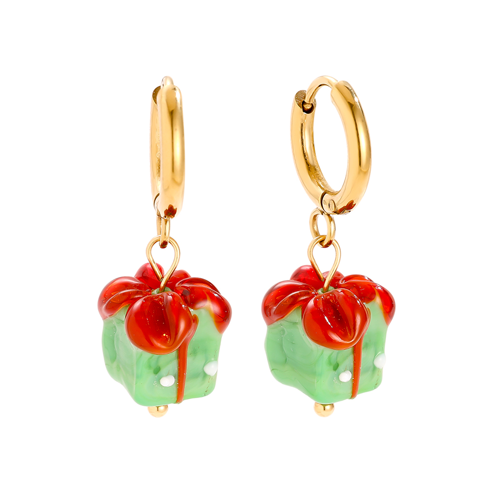 1.2*2.6cm Xmas Green Gift Stainless Steel Earrings  1.2*2.6cm Xmas Green Gift Stainless Steel Earrings