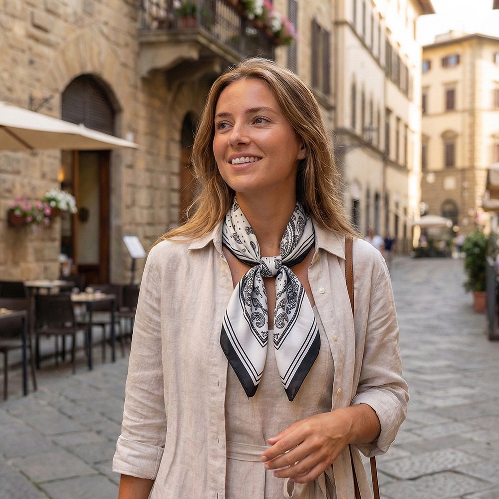 68*68cm Black and white paisley pattern scarf