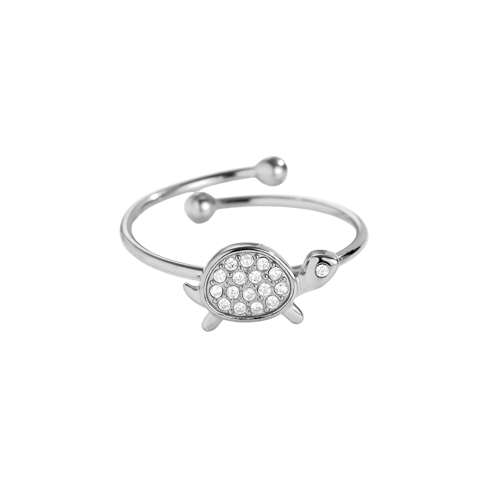 Adjustable rhinestone turtle stainless steel ring    