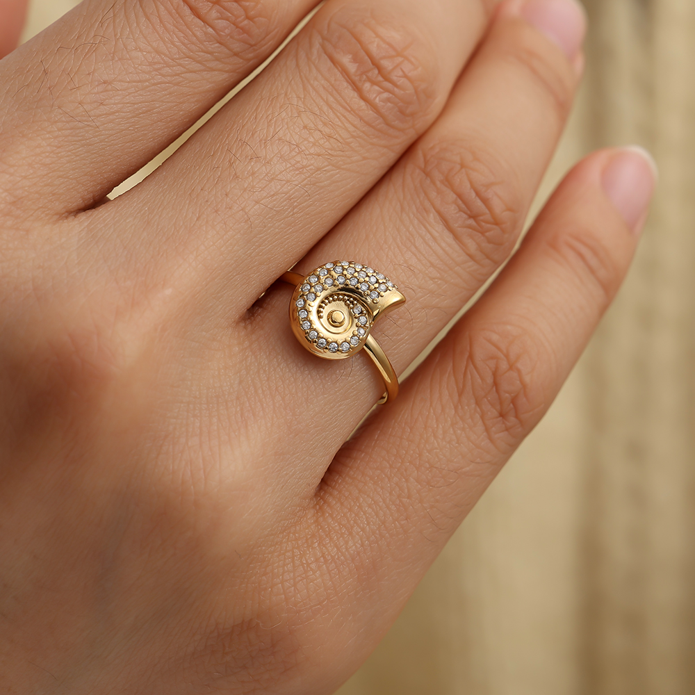 Adjustable rhinestone scroll stainless steel ring   