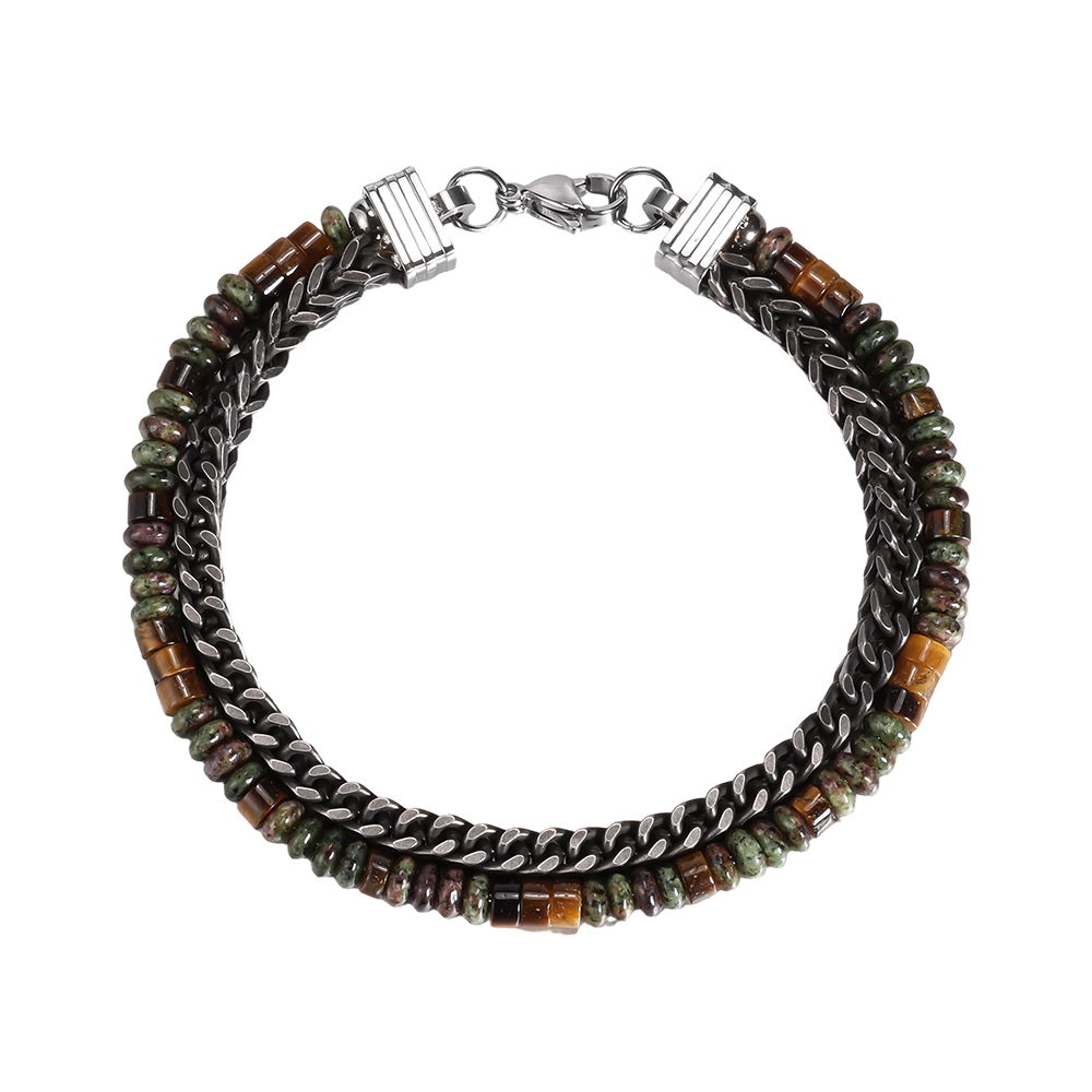  Stainless steel bracelet with colourful natural stones