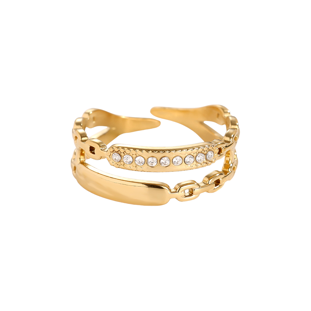 Adjustable double chain zirconia stainless steel ring