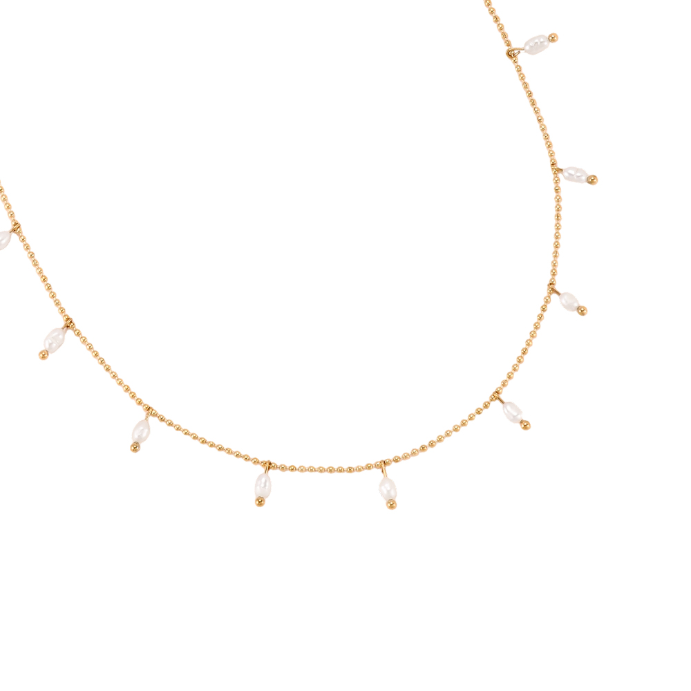 Stainless steel necklace, 42cm, with lots of small beads