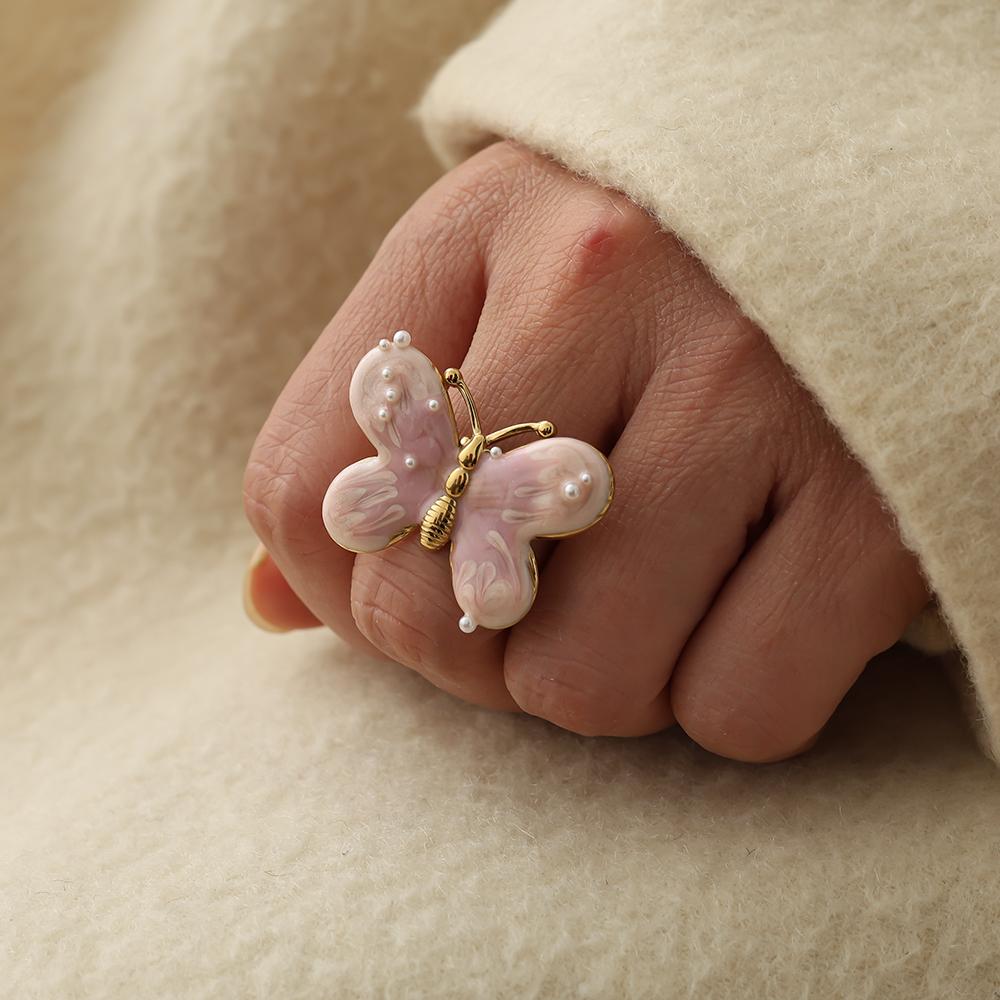 light pink butterfly stainless steel ring    