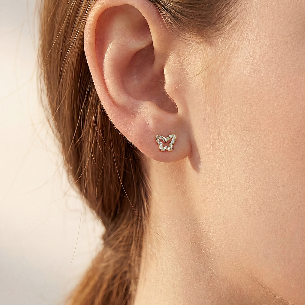 Stainless steel earrings 9mm zirconia butterfly