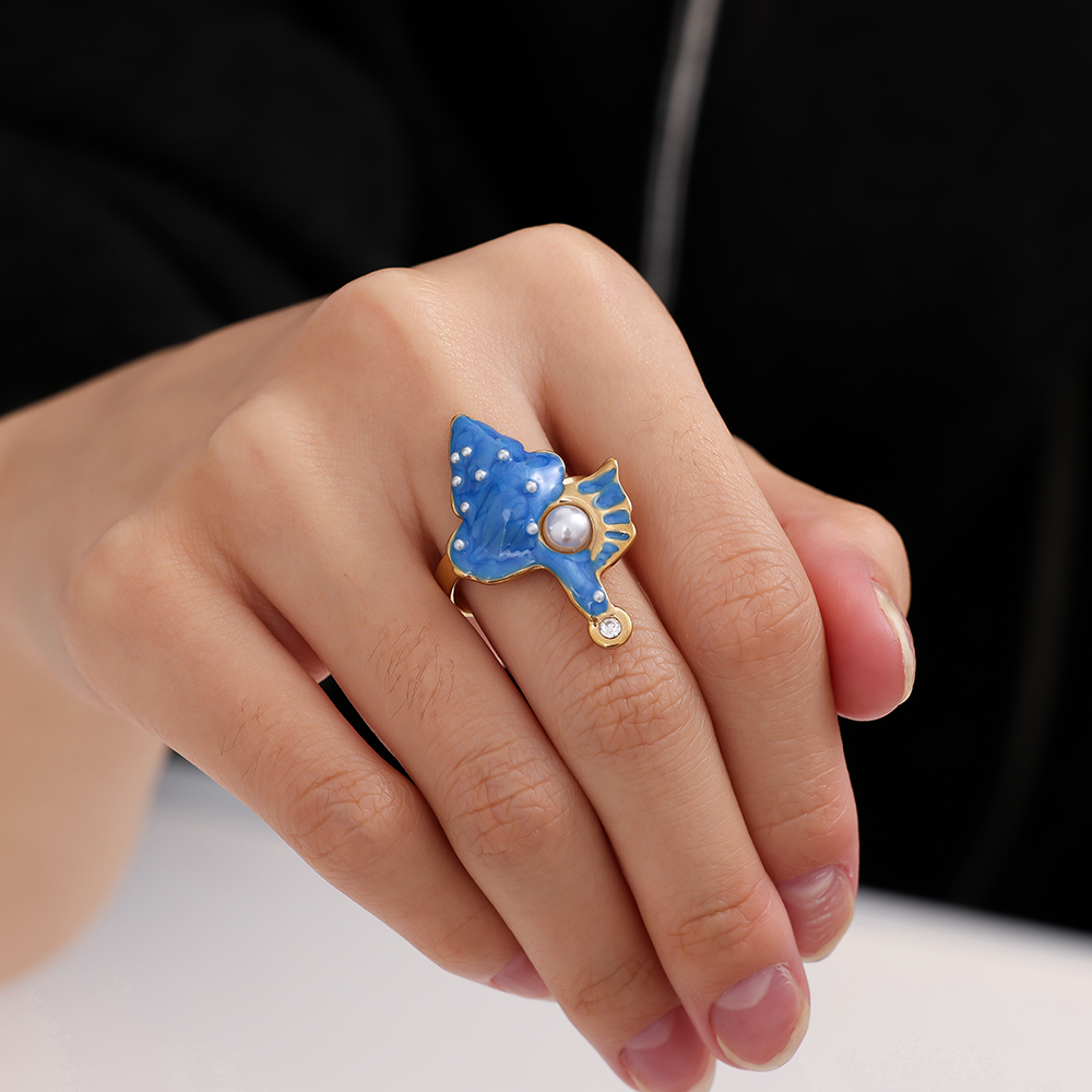 blue sea creature stainless steel ring    