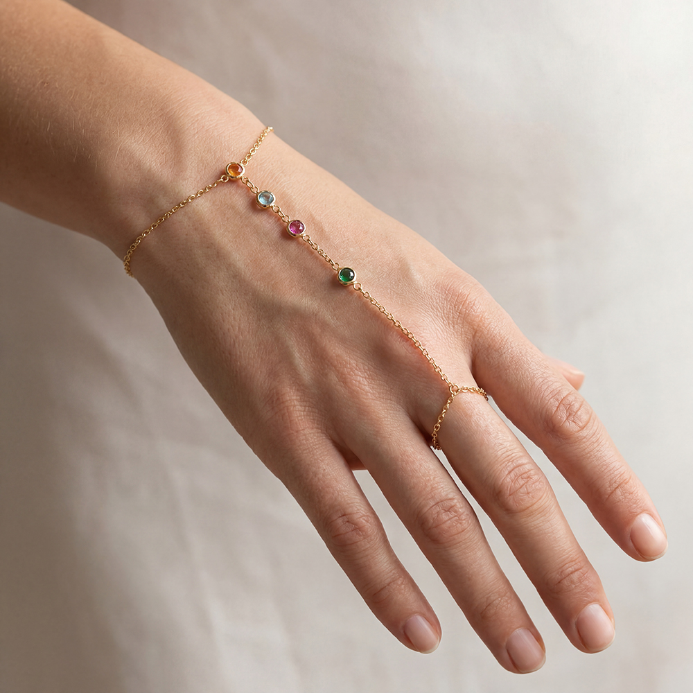 17.5cm Four coloured zirconia hand chain stainless steel bracelet   
