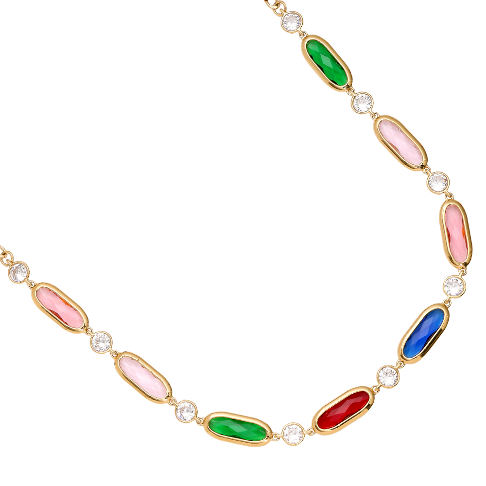 43cm Multi Colour Glass Stainless Steel Necklace 