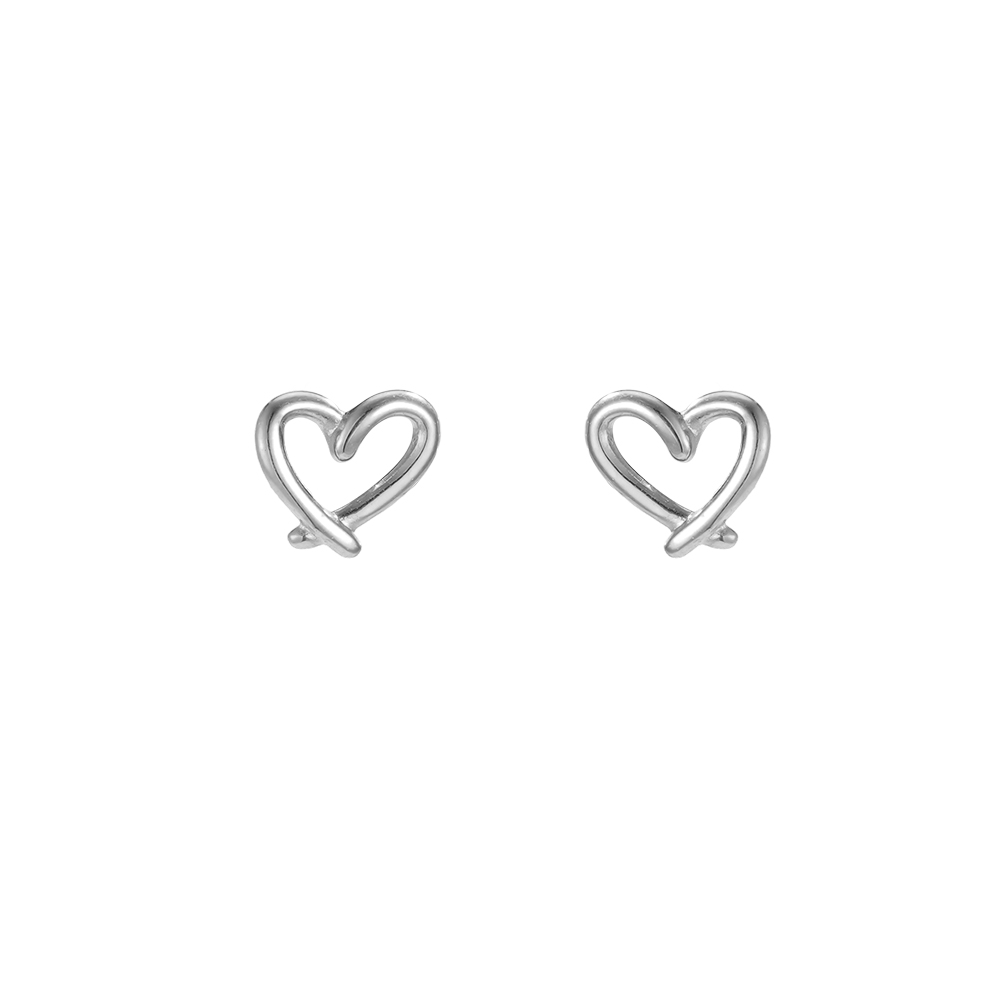 Stainless steel earrings, 7mm, doodle heart design