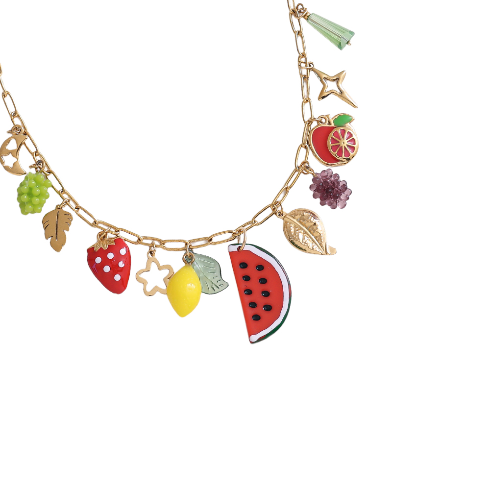 Stainless steel necklace 42cm many fruits