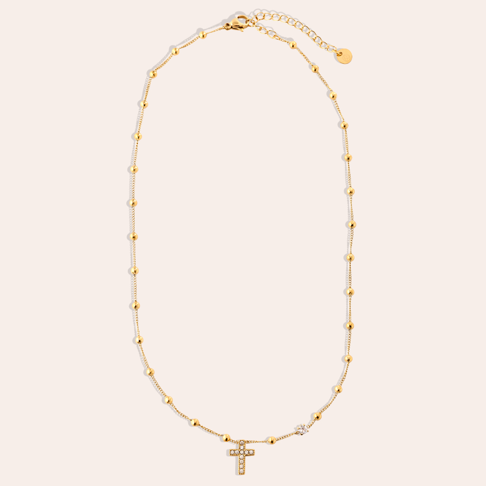40cm Diamond Cross And Dots stainless steel necklace  
