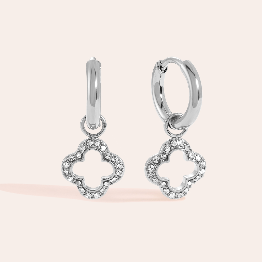 Stainless steel earrings 3D Diamond Hollow Lucky Flower