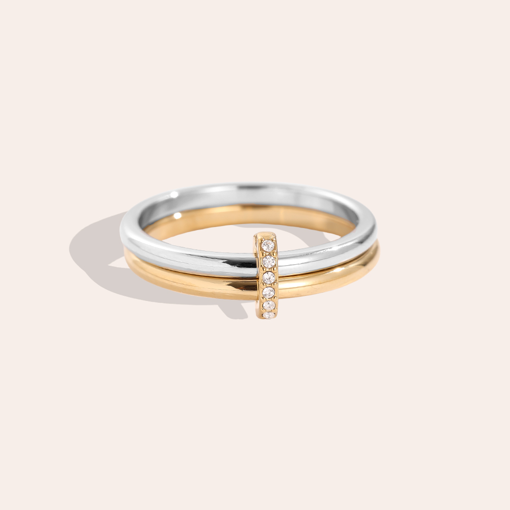 Two Layer Gold And Silver Ring Set With Lock Stainless Steel Ring    