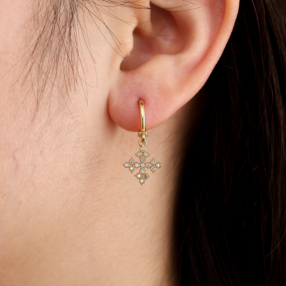 2.6cm Diamond Cross Gold-Plated Earrings      