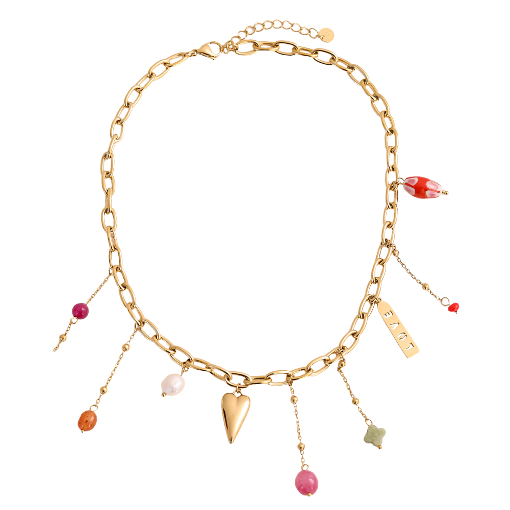 40cm Beads Heart Love stainless steel necklace