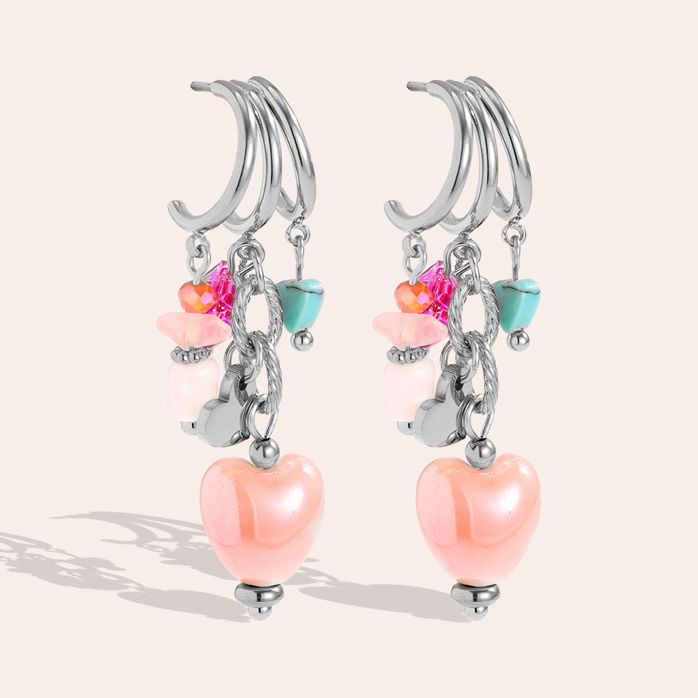 43*11mm Colourful acrylic heart stainless steel earrings