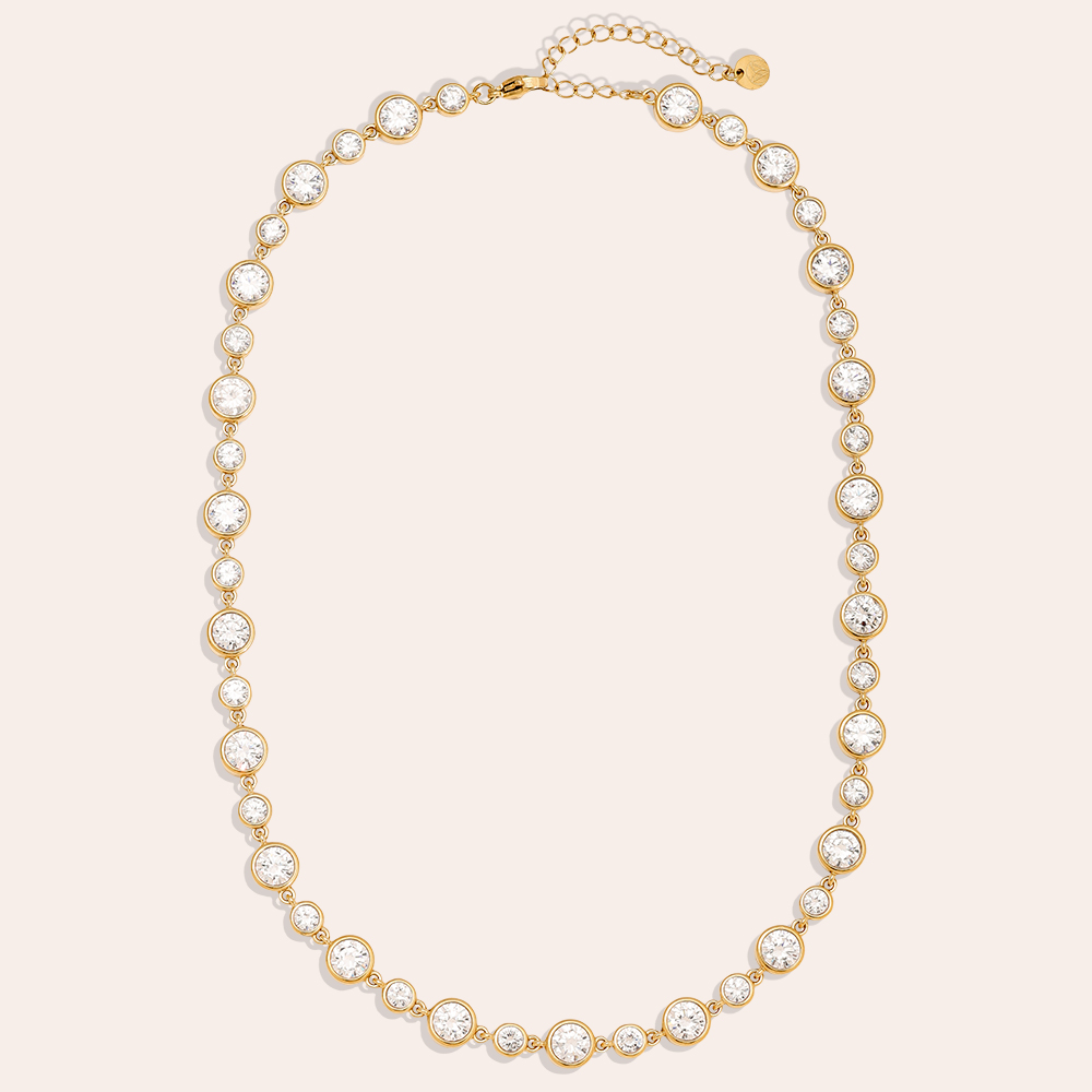 40cm Fancy Round Diamond Chain Stainless Steel Necklace 