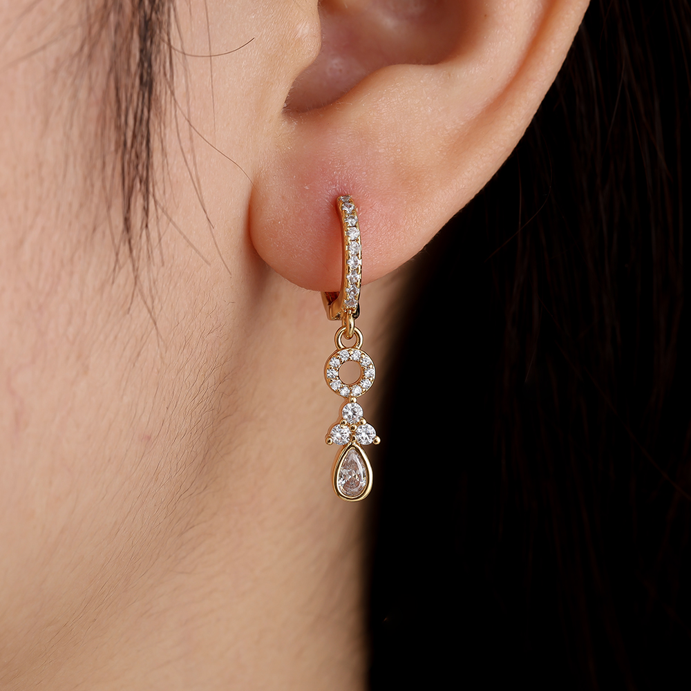 3cm Multi Cute Diamonds Gold-plated Earrings        