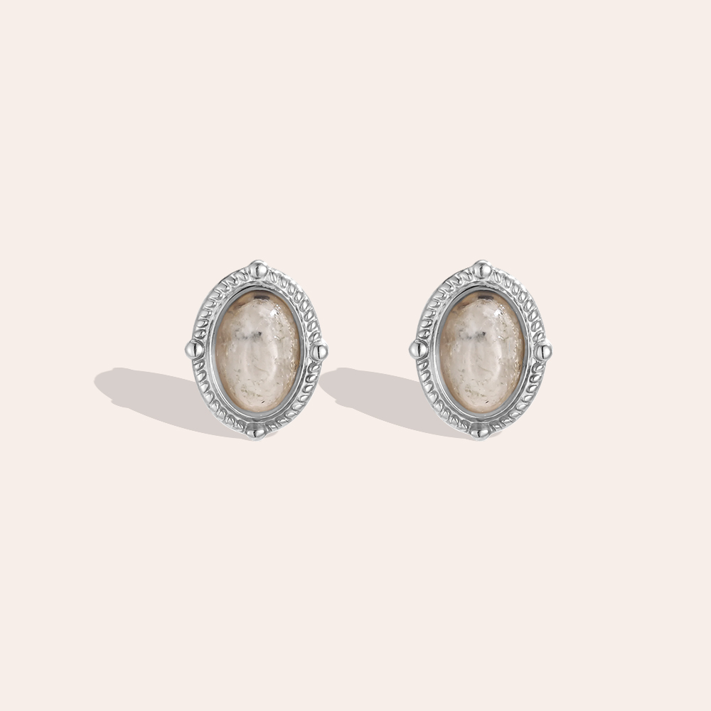 10*7mm oval stone stainless steel earrings 