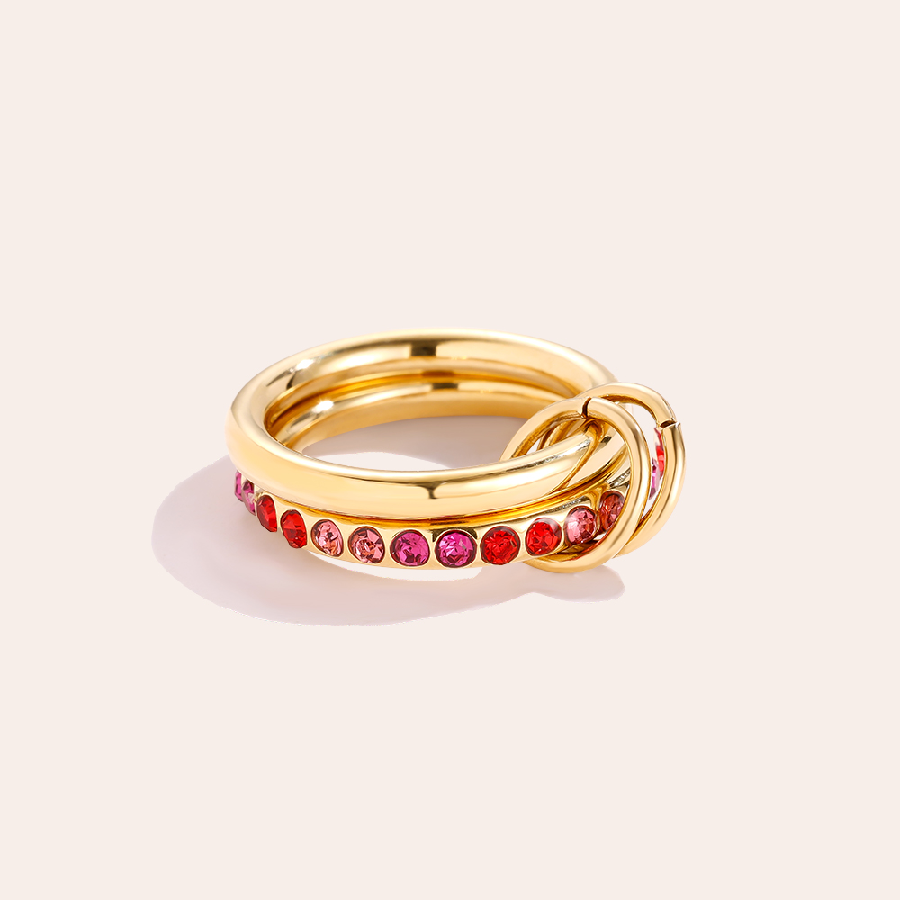 Two Layer Red Colour Gradient Diamond Stainless Steel Ring     Two Layer Red Colour Gradient Diamond Stainless Steel Ring