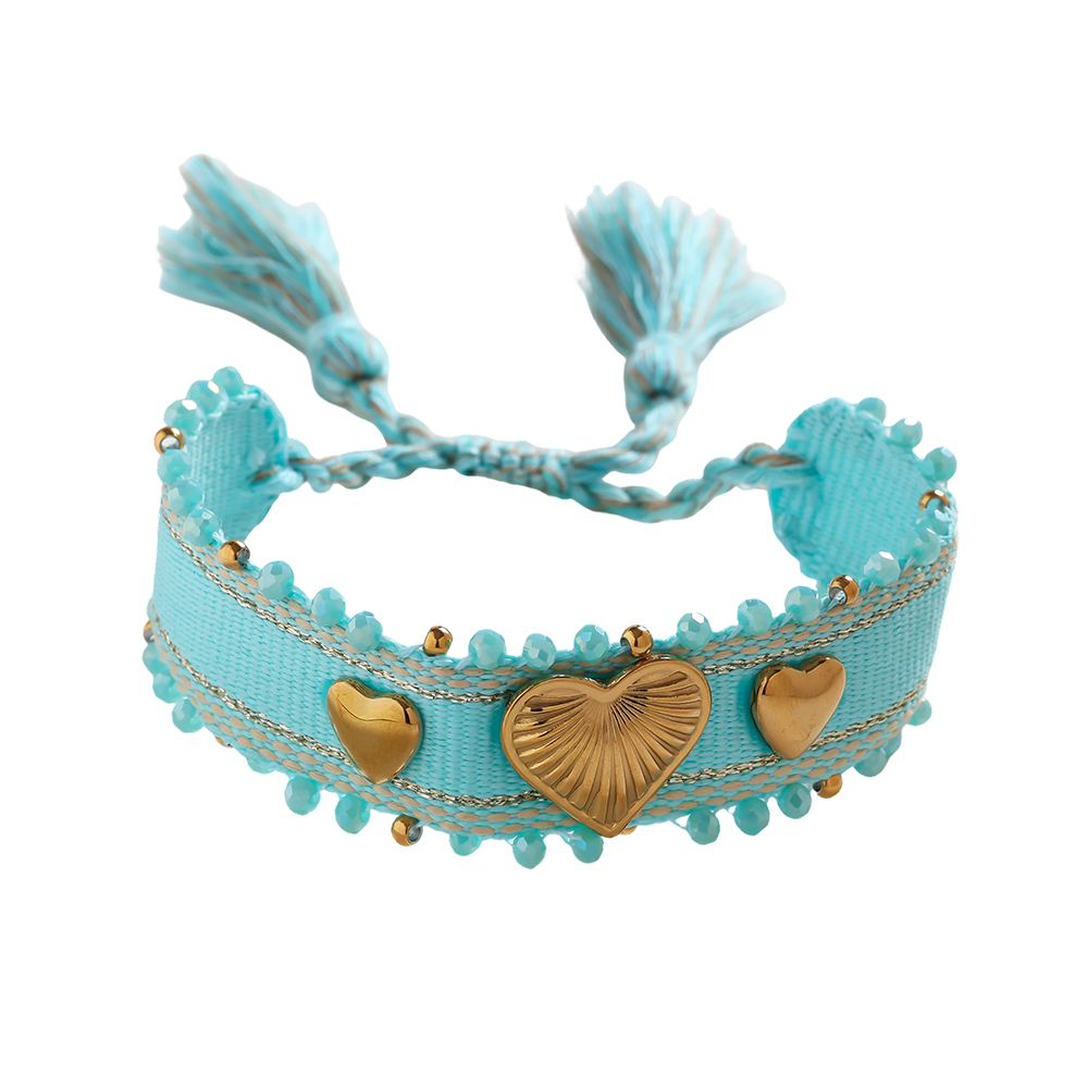 Heart on a polyester bag Stainless steel bracelet   