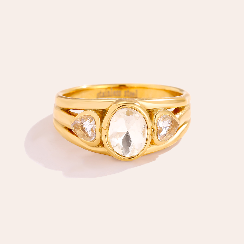 Vintage Look Oval Diamond Stainless Steel Ring    