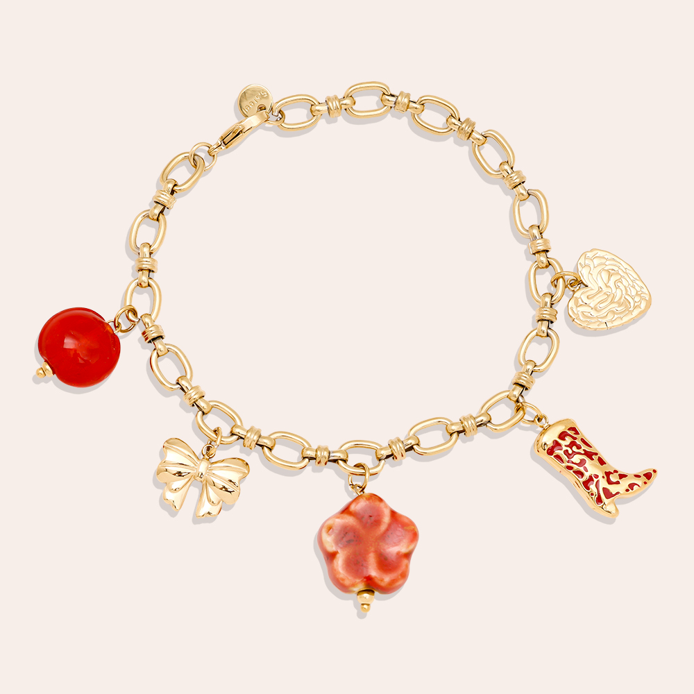 Stainless steel bracelet 17cm Red Charms 2.0