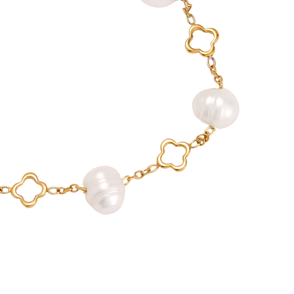 16cm cloverleaf beads stainless steel bracelet