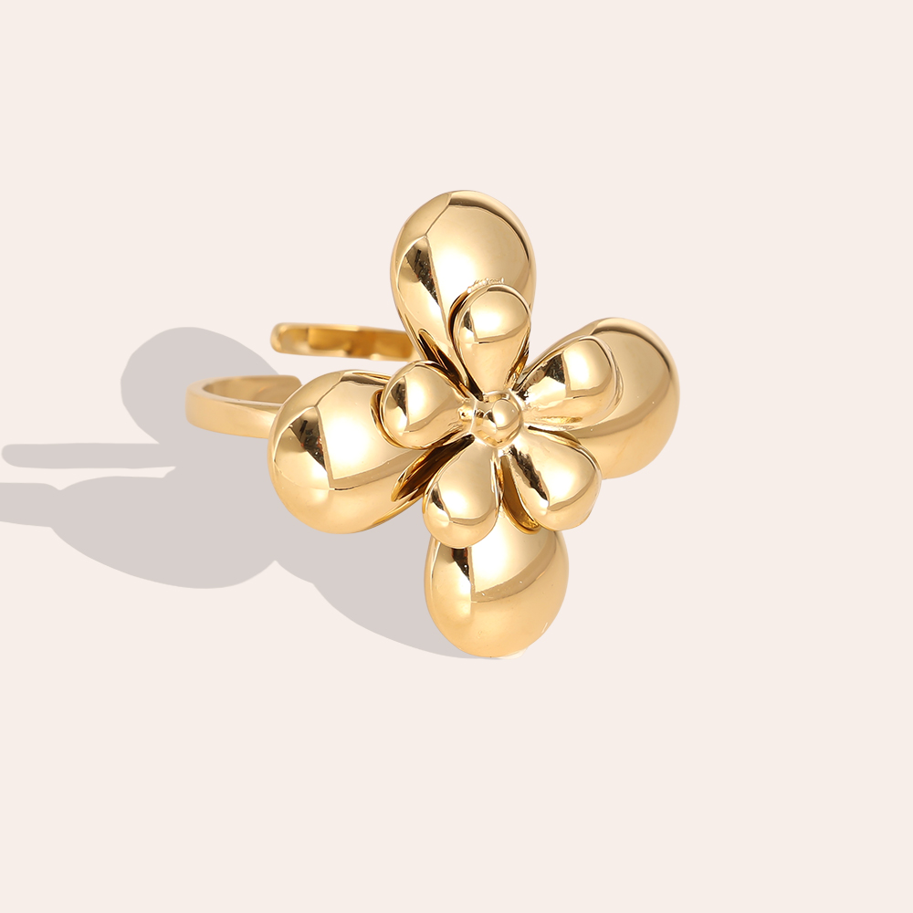 Adjustable multi-layered stainless steel flower ring 