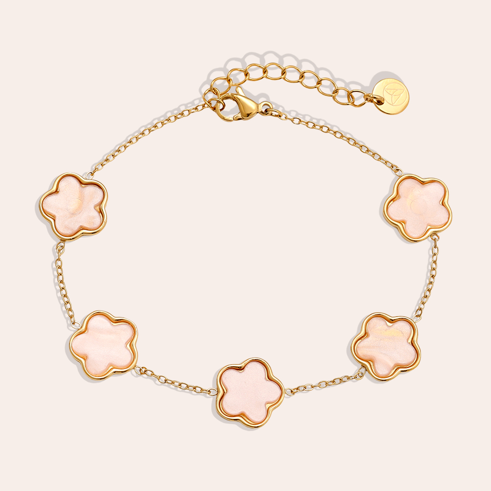 17cm Pink Resin Flower stainless steel bracelet   