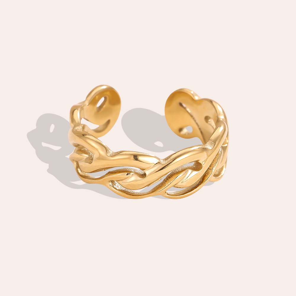 Stainless Steel Ring, Adjustable, Irregular Weave Design, Shaped 