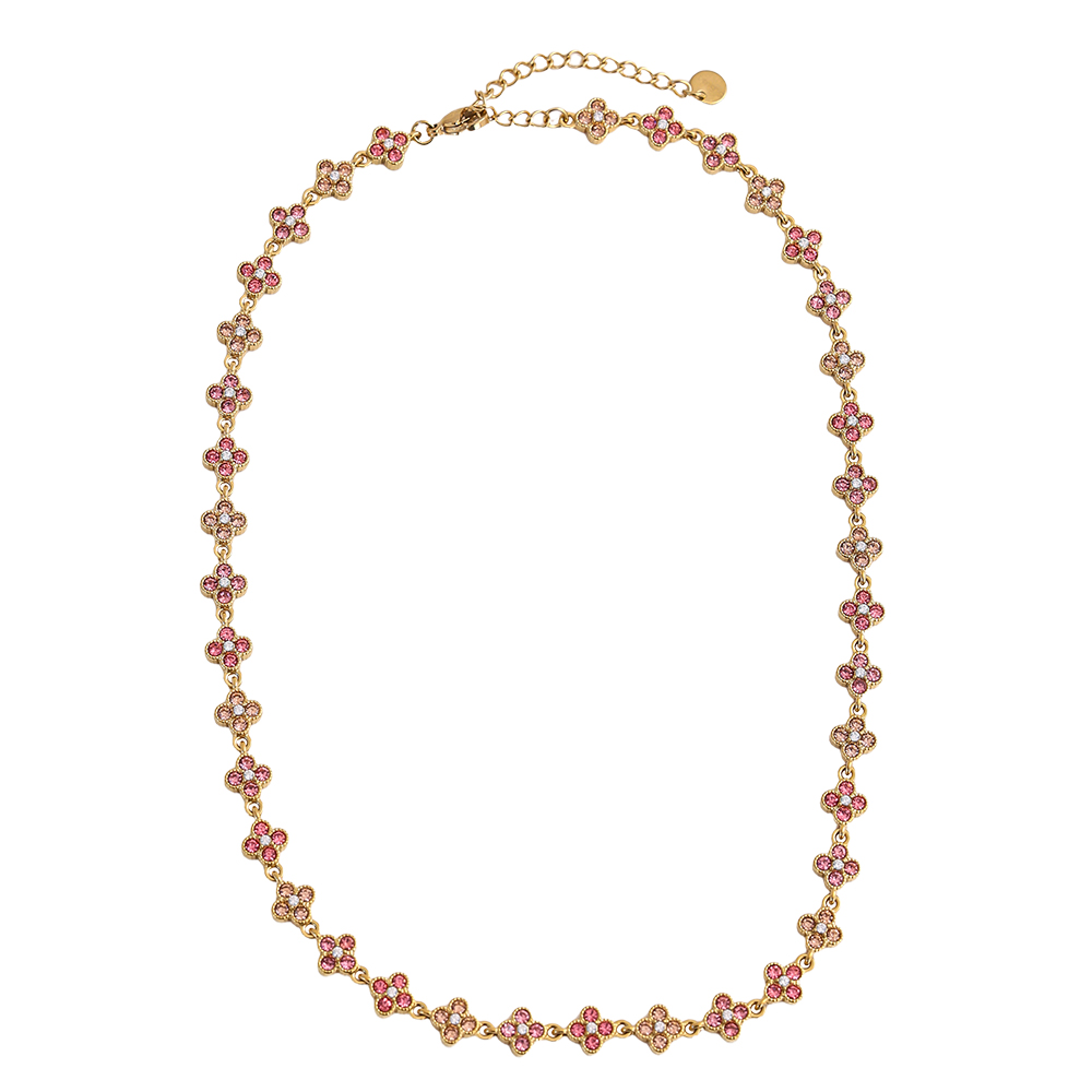 38cm zirconia cloverleaf stainless steel necklace