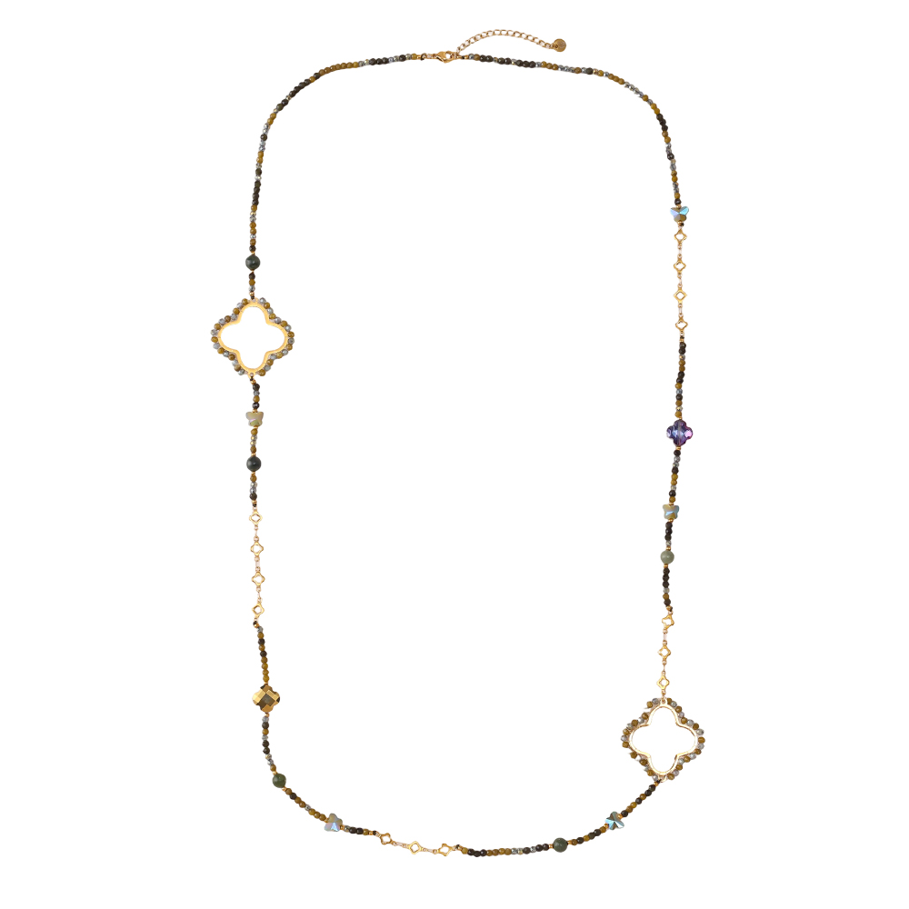 96cm cloverleaf and crystals stainless steel necklace    