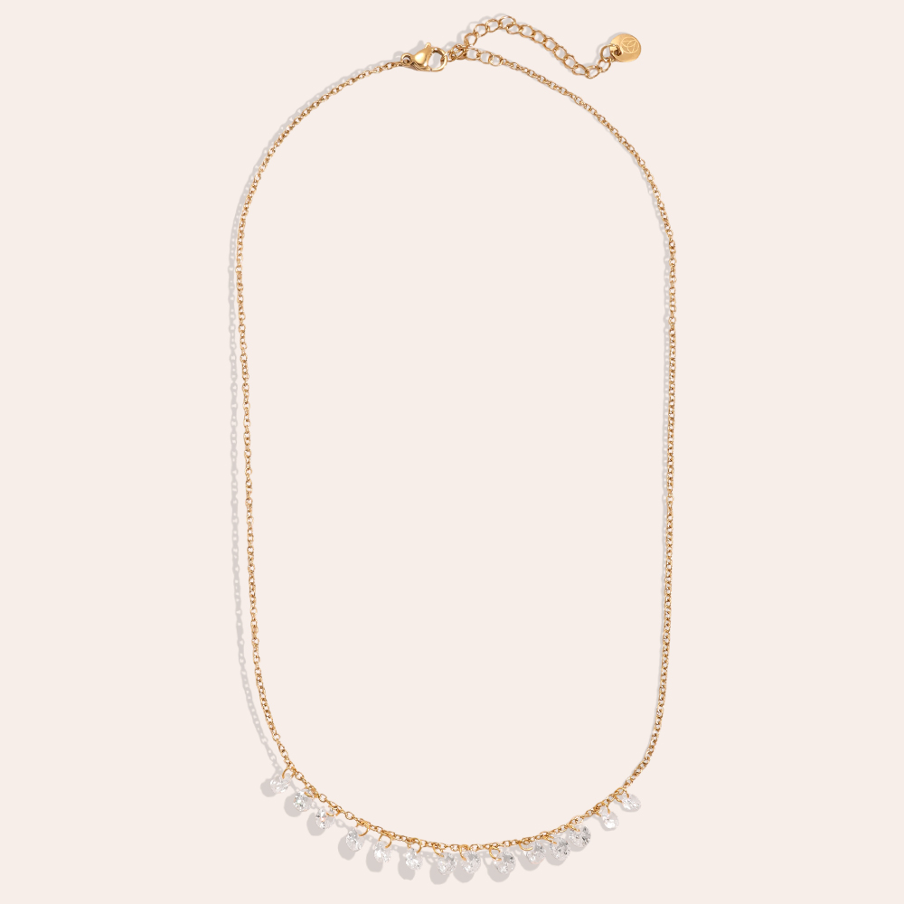 Stainless steel necklace 40cm many round zirconia    