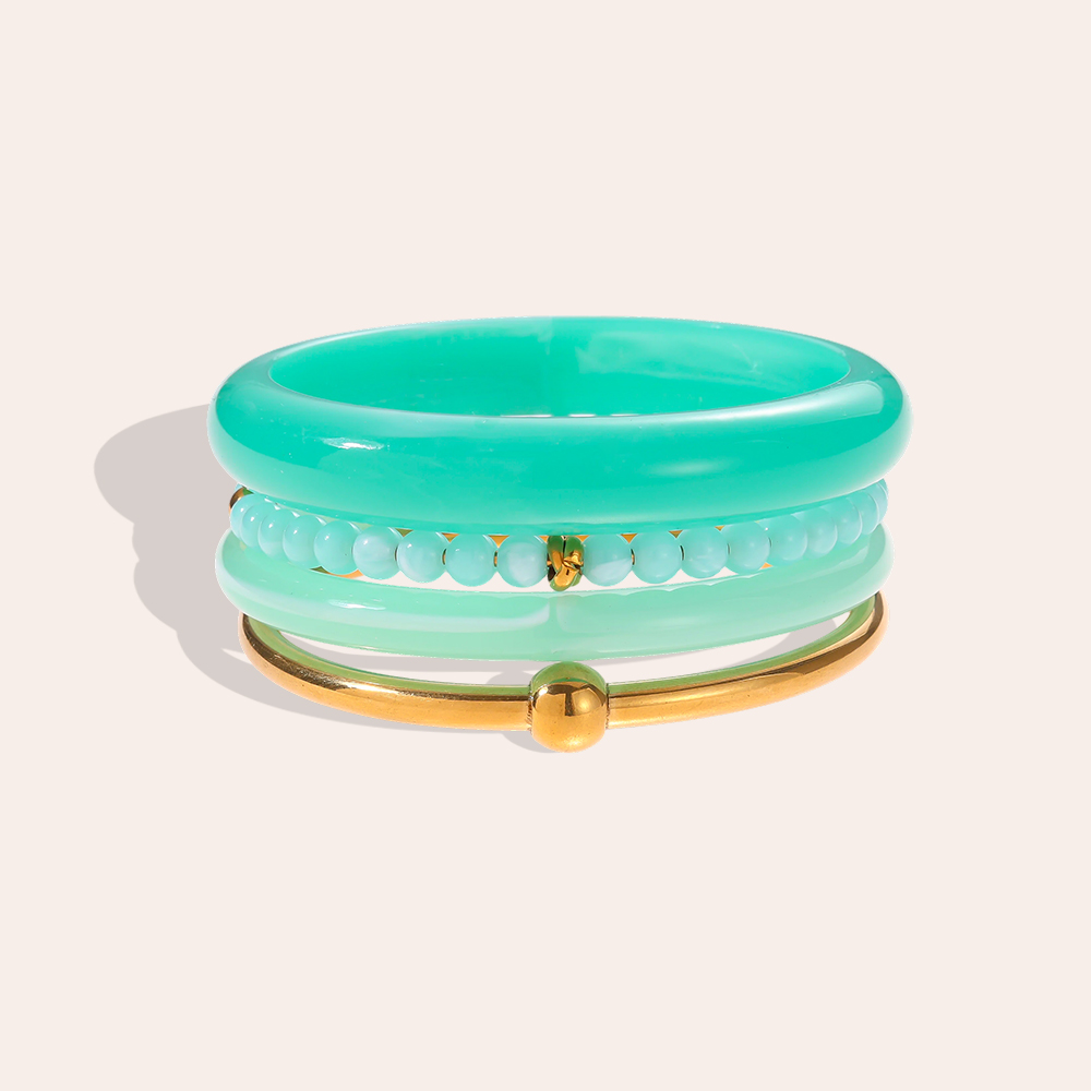 Stainless steel bangle set 6.5cm width 4 pieces acrylic 