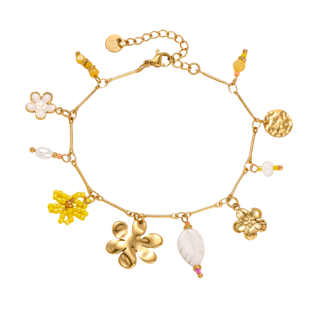 17cm flower leaf and pearl stainless steel bracelet  