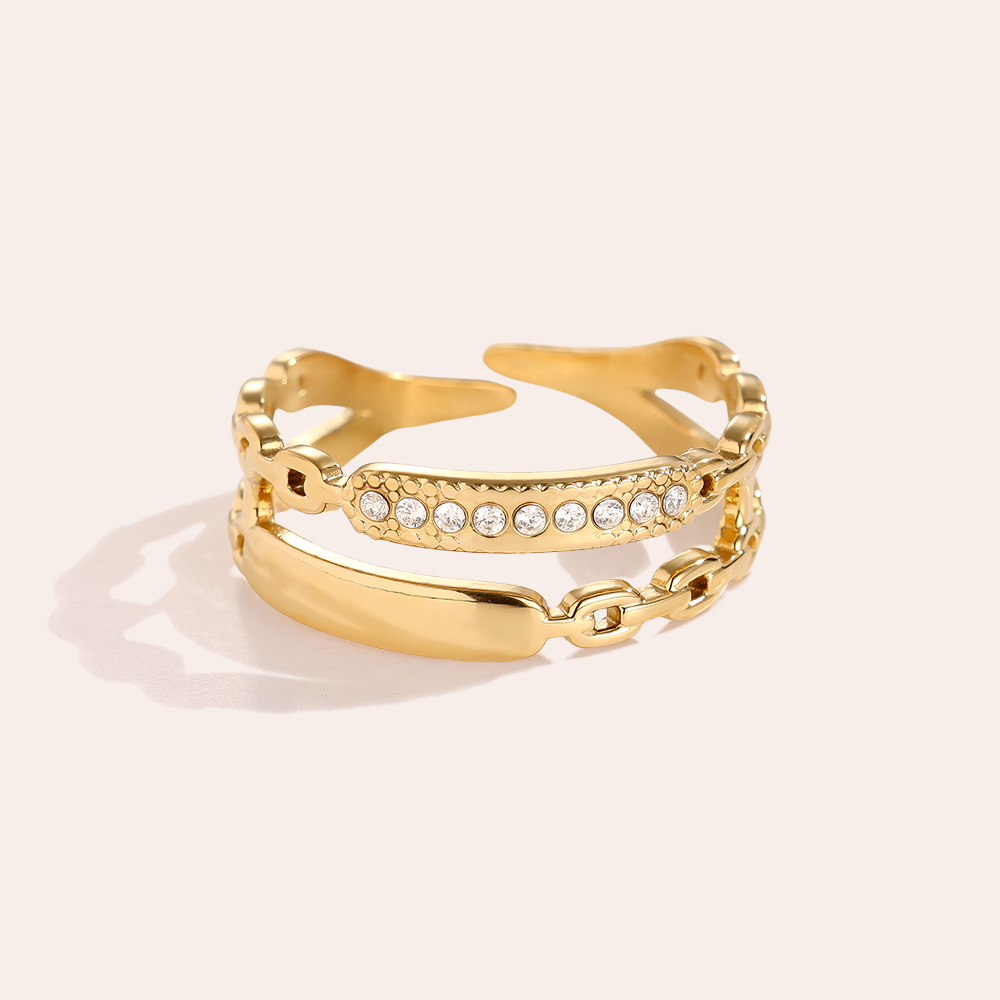 Adjustable double chain zirconia stainless steel ring