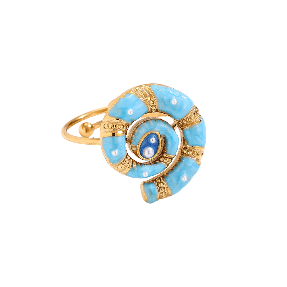 Marina blue scroll stainless steel ring  