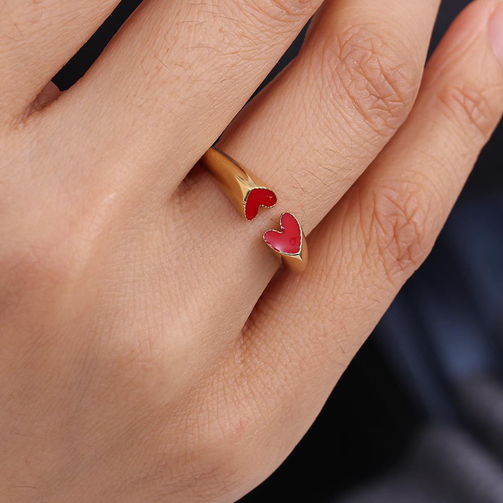 Two Red Hearts stainless steel ring    