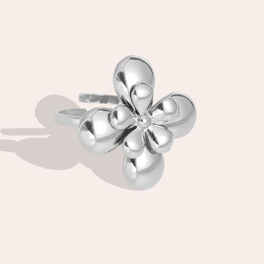 Adjustable multi-layered stainless steel flower ring 