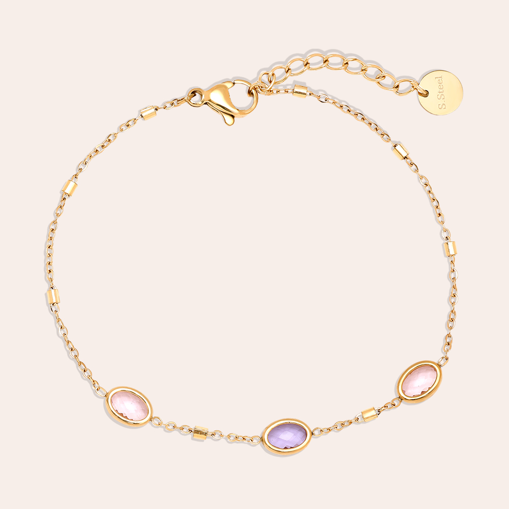 17cm Small Oval Glass Stainless Steel Bracelet   