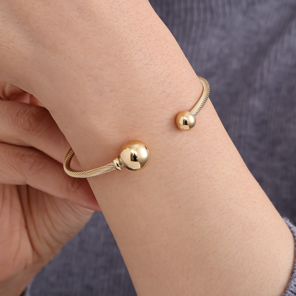 Adjustable Two Ball Stainless Steel Bangle     