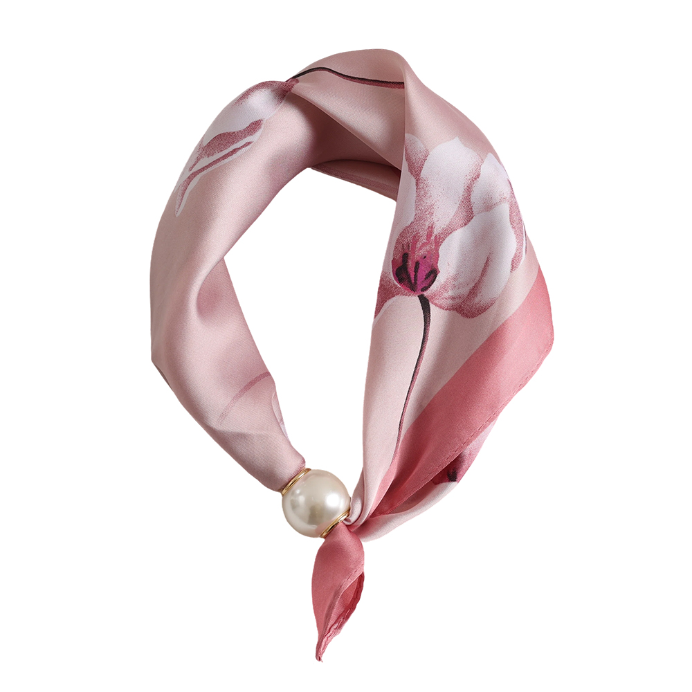 43cm Delicate floral pattern pink beaded scarf