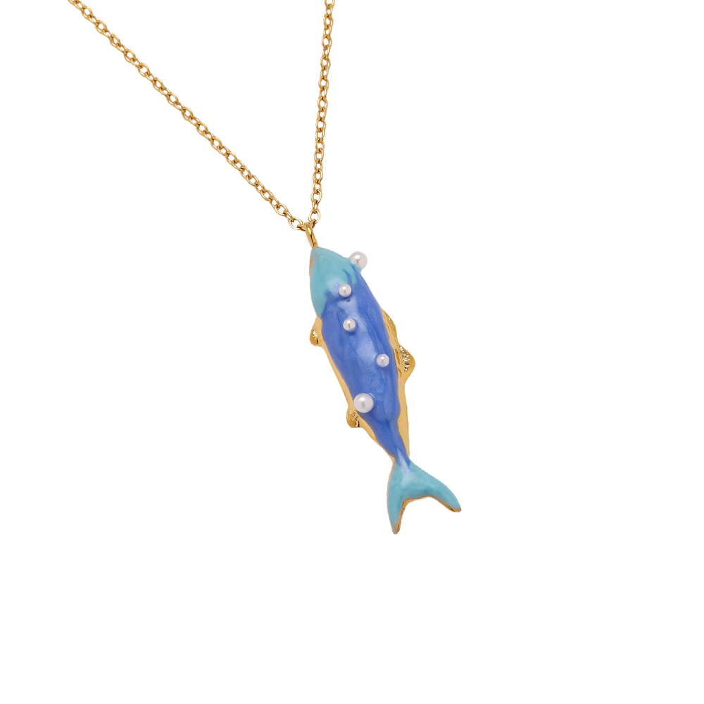 Stainless steel necklace 42cm blue fish