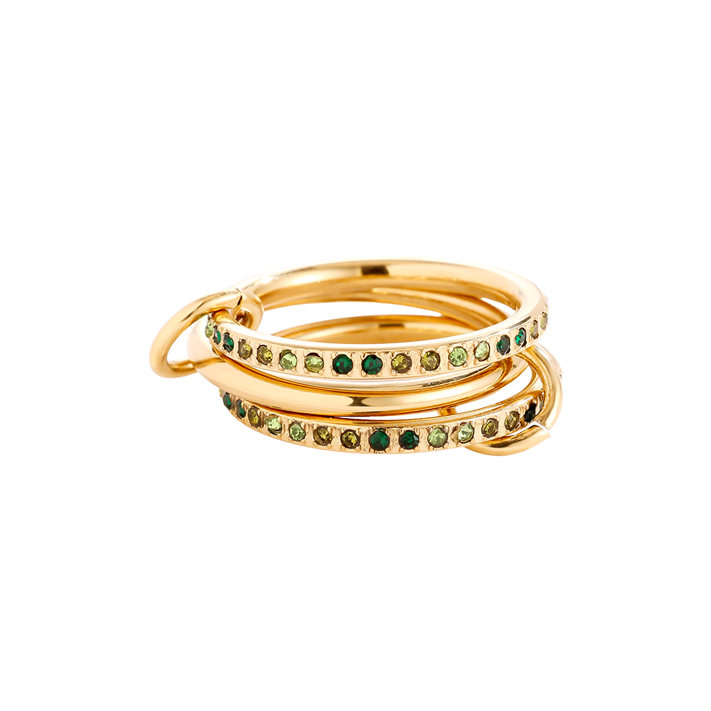 Three Layer Green Colour Gradient Diamond Stainless Steel Ring    