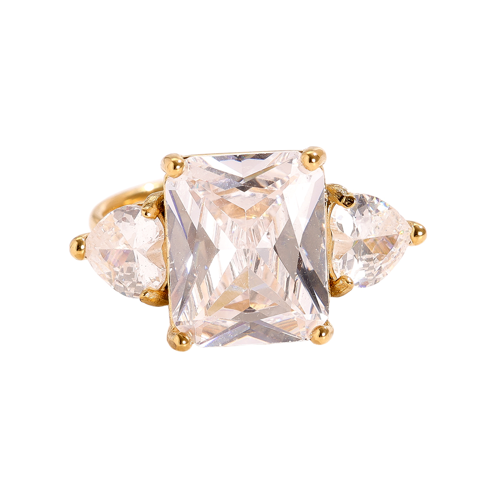 Big Cube And Hearts Diamond Stainless Steel Ring   