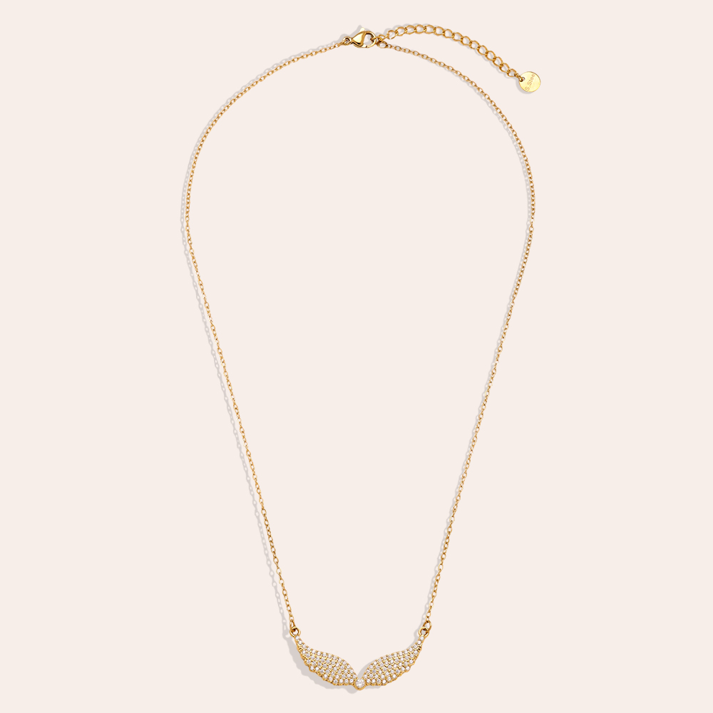 43cm angel wing zirconia stainless steel necklace