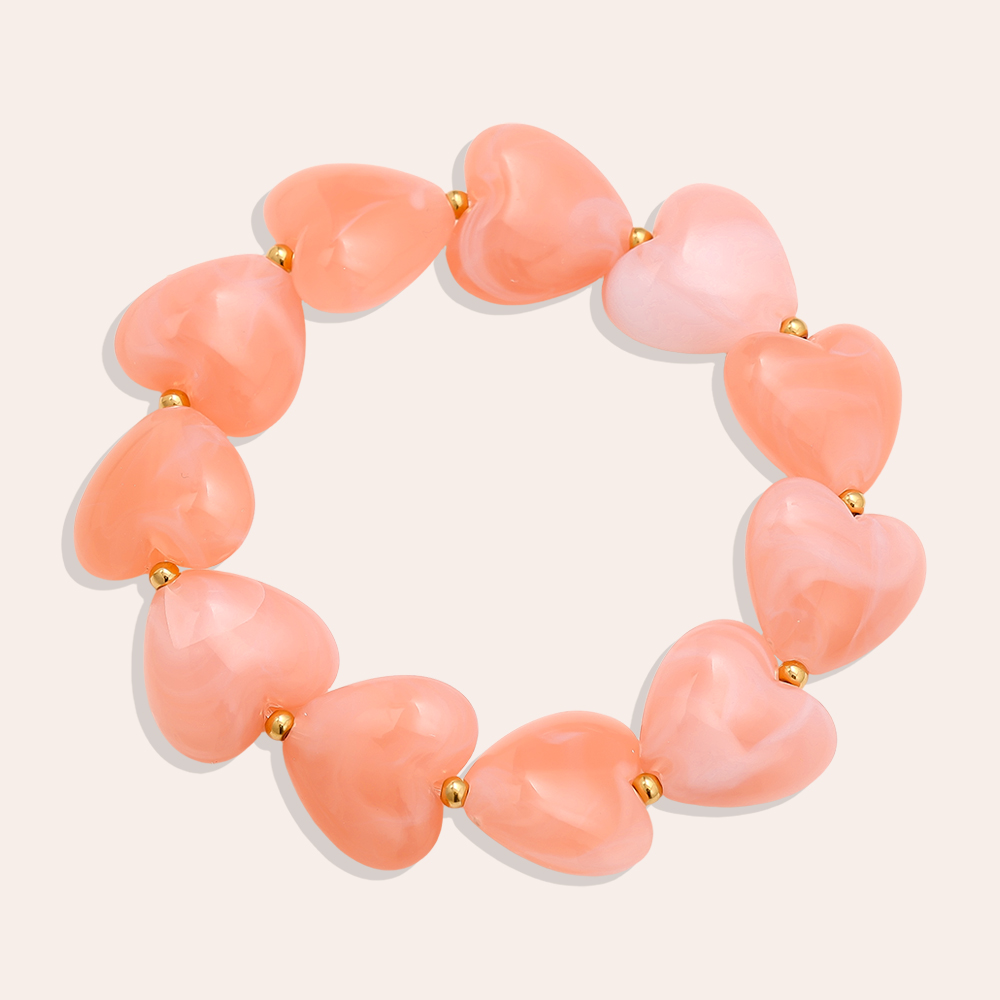 Elastic Acrylic Heart Chain Stainless steel bracelet       