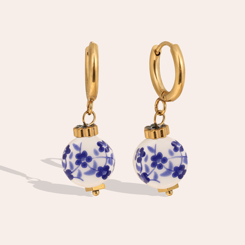 1*3cm round ceramic stainless steel earrings    