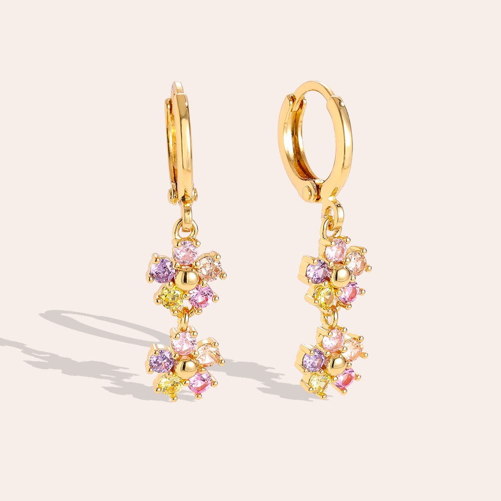 3cm Nice Colourful Diamond Flowers Gold-plated Earrings    